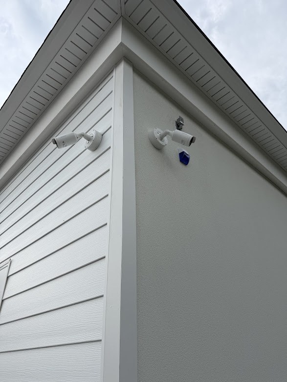 Exterior IP security cameras on commercial building